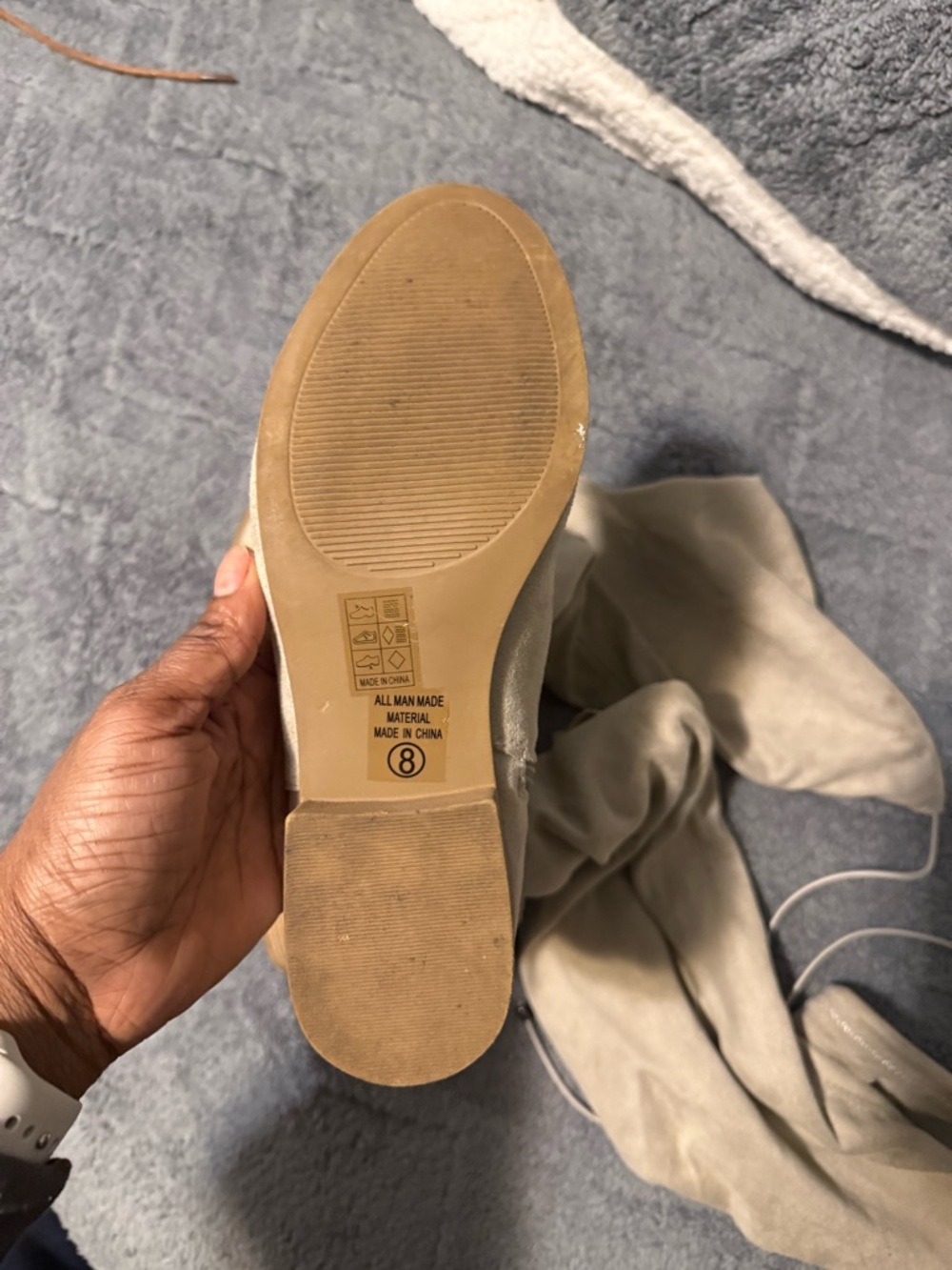Over-the-Knee Slouch Boots in Light Beige - Picture 2 of 5